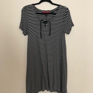 lace up striped t-shirt dress